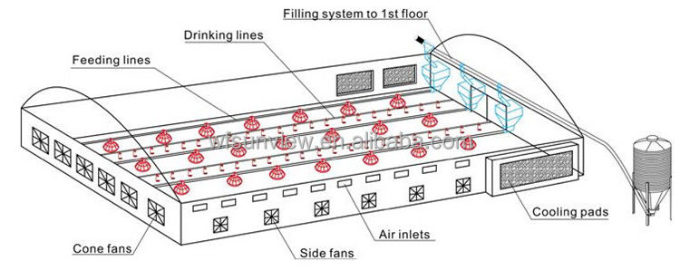 150kg Poultry Feed Line Automatic Broiler Feeding System